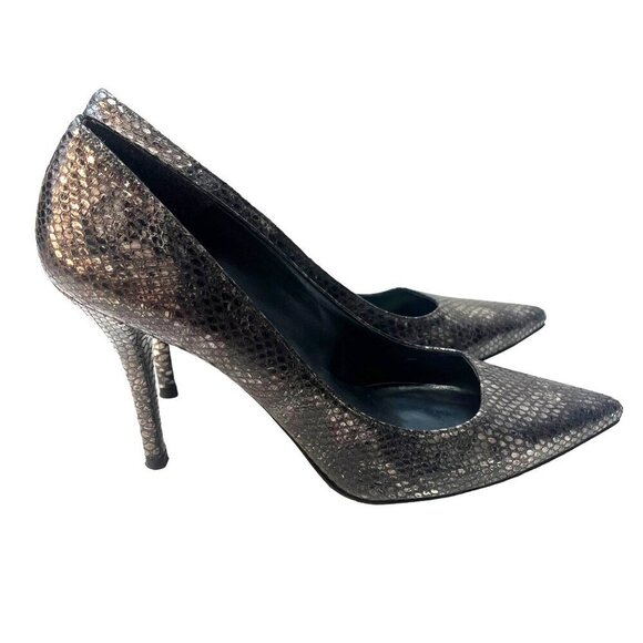 Stuart Weitzman Silver Snake Leather Heels Ladies Size 9,2 M Point Toe High Heel - Picture 6 of 12